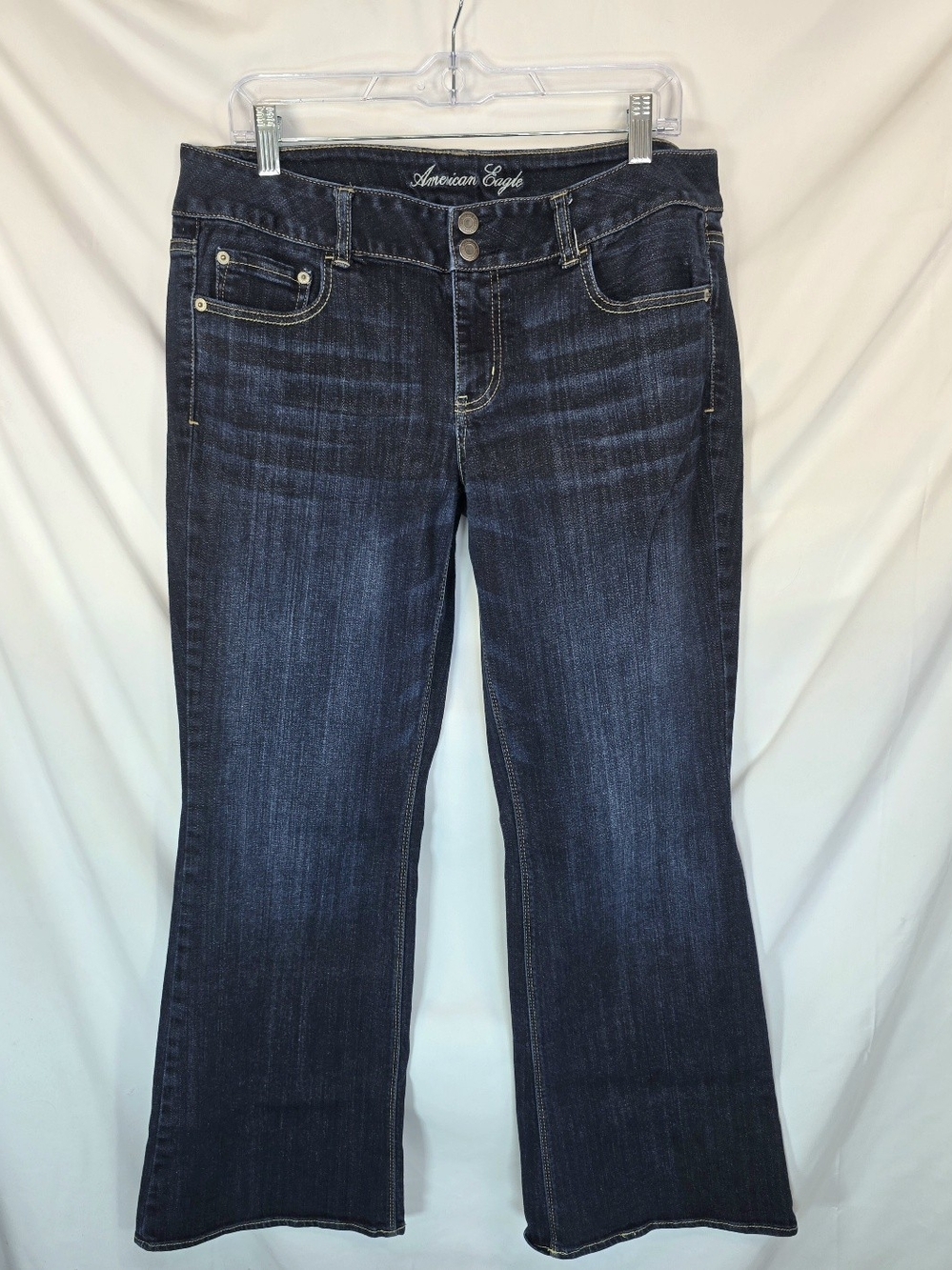 American Eagle Jeans Women Sz 14 Dark Wash Bootcut Mid Rise Y2K Western Chic